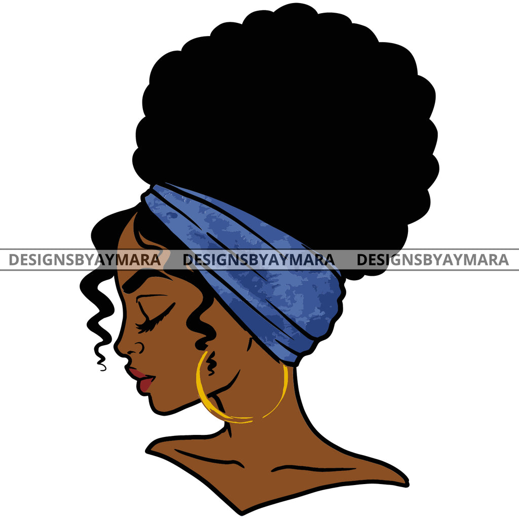 Black Woman Afro With Blue Headwrap Gold Loops Svg Jpg Png Vector Clip Designsbyaymara