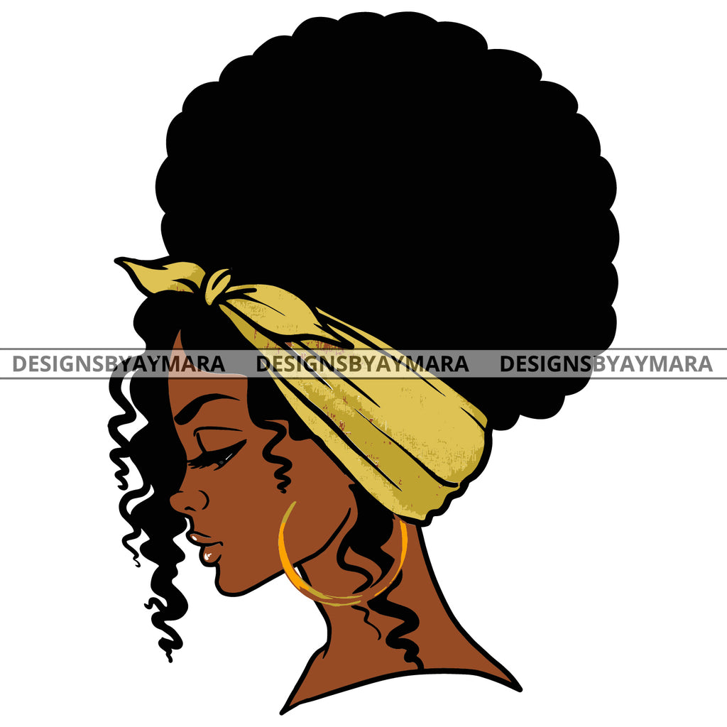 Black Woman Afro With Gold Yellow Headwrap Gold Loops Svg Jpg Png Vect Designsbyaymara