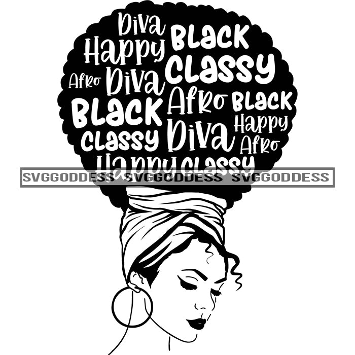 Sister Diva With Words In Hair Classy Headwrap in BW SVG JPG PNG Vector ...