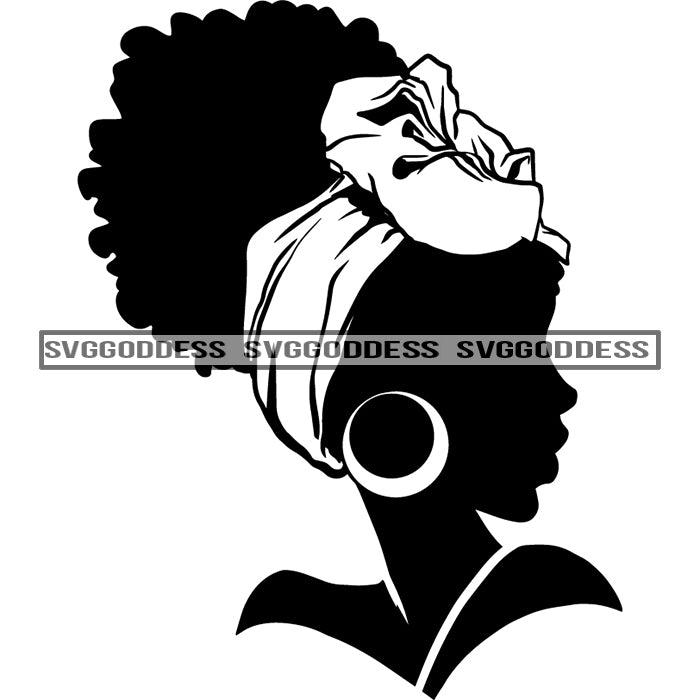 Afro Woman Silhouette Black And White Earrings Afro Hair Headwrap Side ...