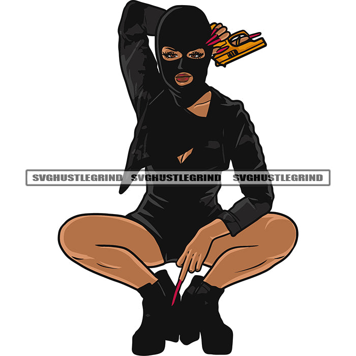 Gangster African American Woman Sitting Pose Showing Middle Finger And –  DesignsByAymara