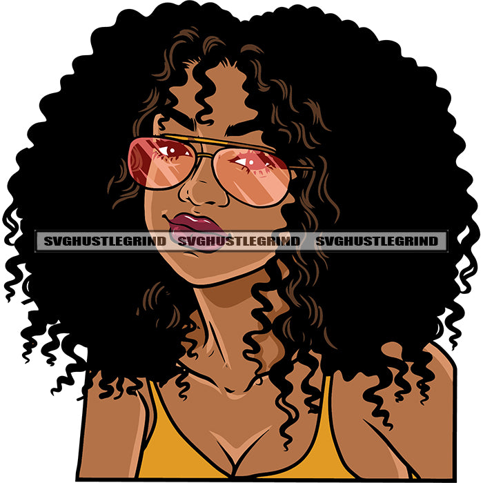 Gangster African American Woman Smile Face Wearing Sunglass And Curly –  DesignsByAymara