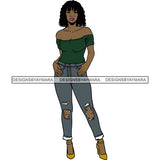 Black Woman Green Top And Jeans Posing SVG JPG PNG Vector Clipart Cric ...