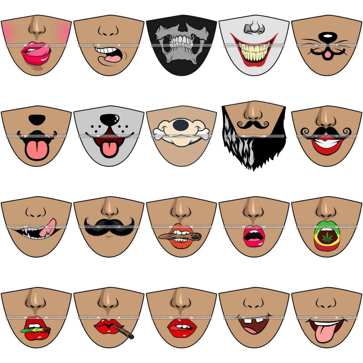 Download Bundle 20 Funny Half Face Cute Designs For Mask Virus ...