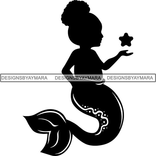 Afro Cute Baby Girl Mermaid Fantasy .SVG Cut Files For ...