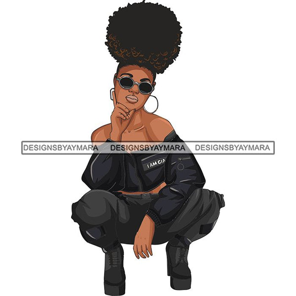 Download Afro Woman Fashion Girl Squatting Position SVG Cutting ...