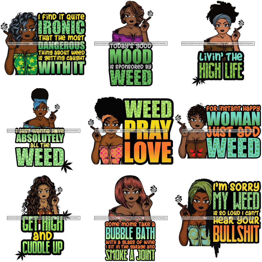 Download Bundle 9 Afro Lola Smoking Pot Quotes Weed Joint Blunt ...