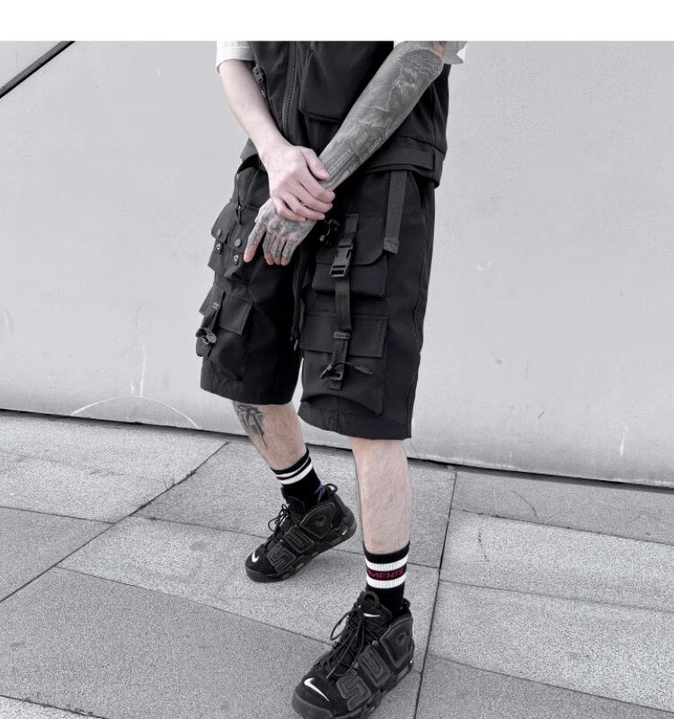 Darkwear Multiple Cargo Buckles Pockets Shorts ,  - Streetwear Shorts - Slick Street