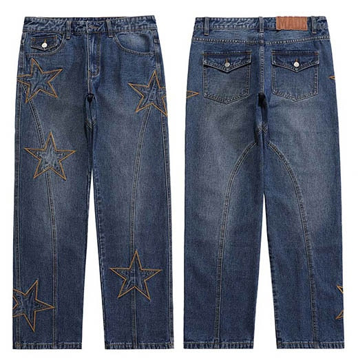 Stars Embroidery Denim Pants