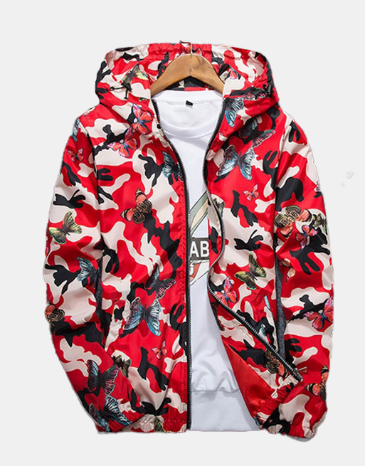 Butterfly Camo Windbreaker Red, XXL - Streetwear Jackets - Slick Street