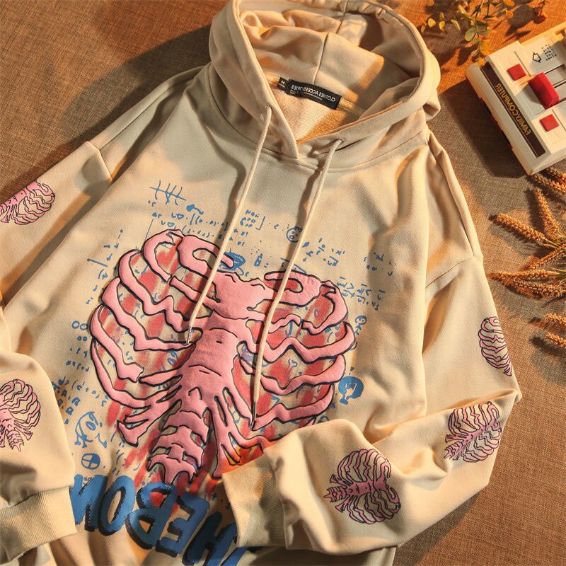 Y2K Skeleton Puff Print Hoodie