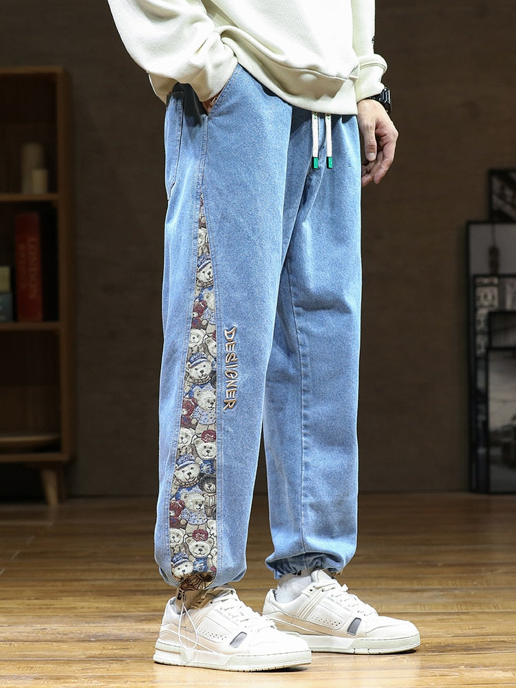 Designer Bear Patchwork Denim Pants