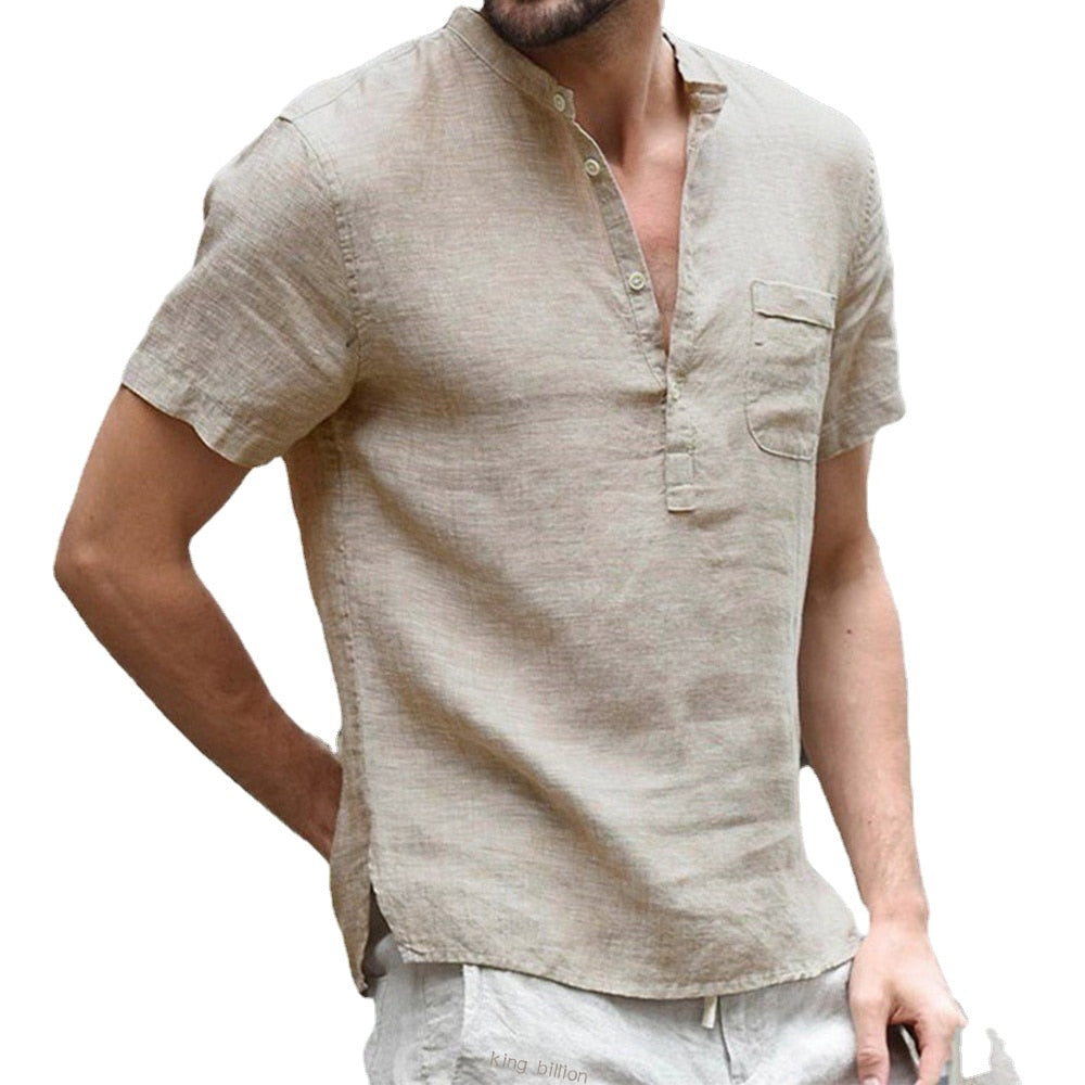 Linen Patch Pocket With Short-Sleeved T-shirt