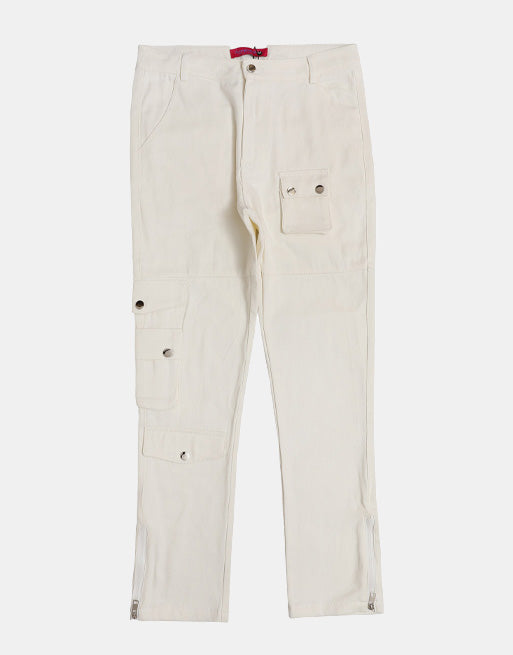 PK21 Straight Multi-pocket Cargo Pants - White