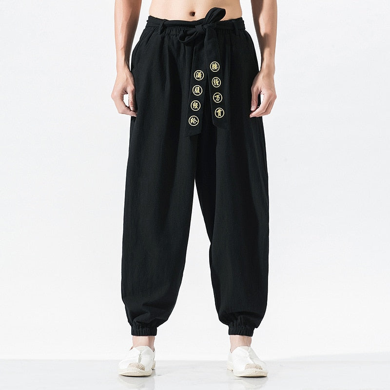 Japanese Embroidered Ribbon Tie Style Pants