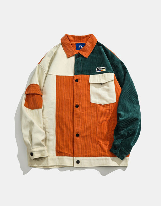 90's Color Block Patchwork Corduroy Retro Shirt