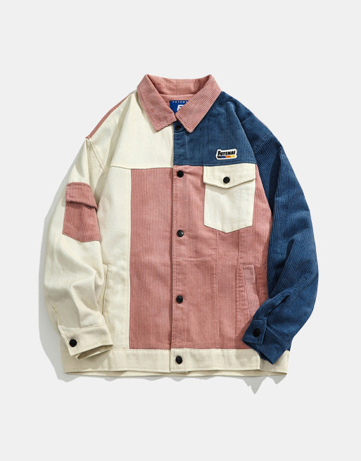 90's Color Block Patchwork Corduroy Retro Shirt