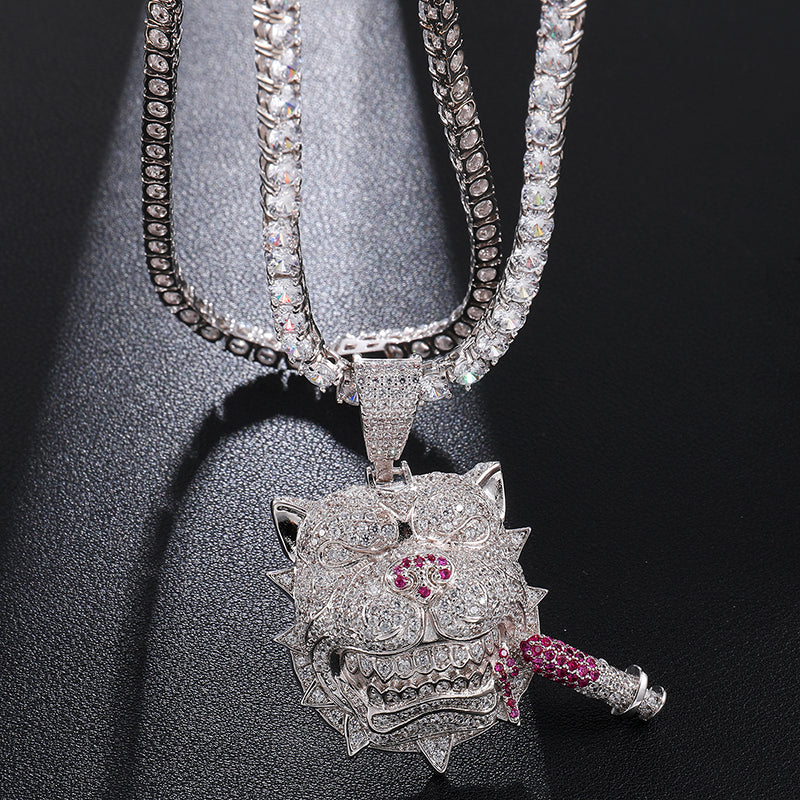 Ice Shark. Zircon CZ Dog Necklace