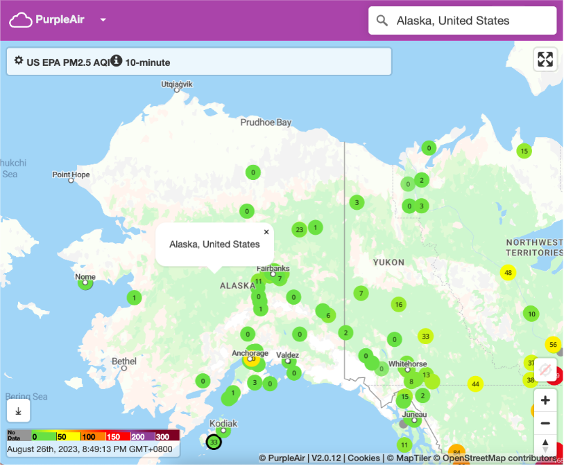 Alaska air quality map PurpleAir