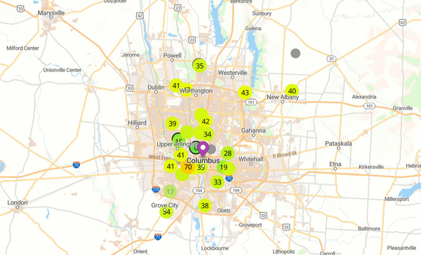 Air quality map in Columbus Ohio
