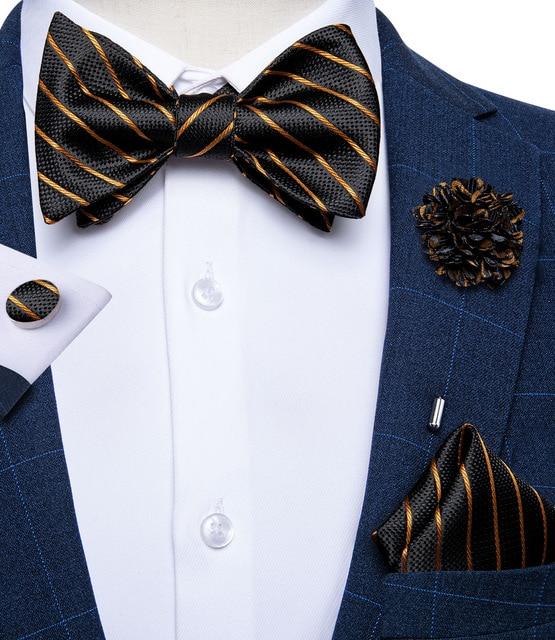 Black and Gold Stripes Matching Bowtie Set (4pc) - Modern Mister
