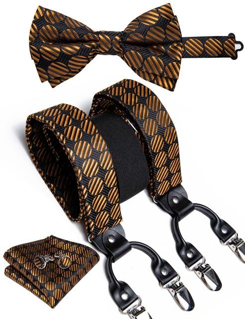 Black & Gold Circles Matching Bowtie & Suspenders Set (4pc) - Modern Mister