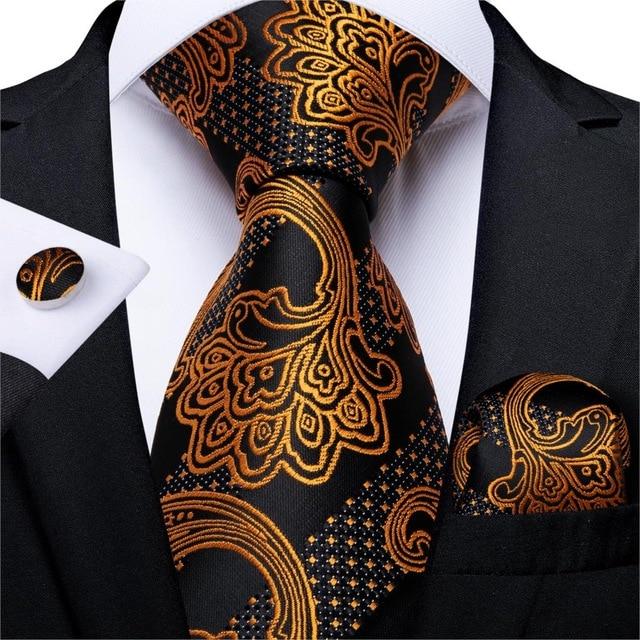 Black & Gold Paisley With Dotted Stripes Matching Tie Set (3pc ...