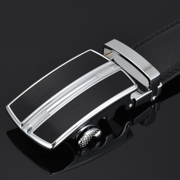 Black & Silver Ratcheting Buckle Belt Set - Modern Mister