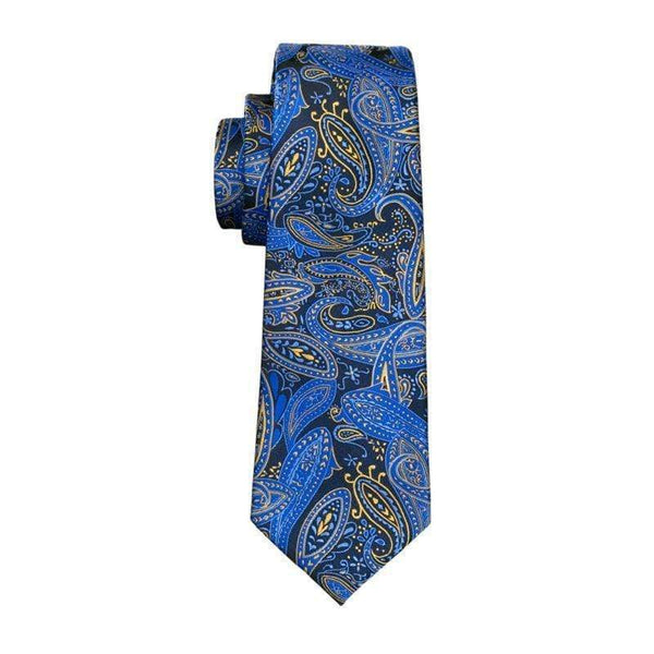 Blue & Gold Paisley Matching Tie Set (3pc) - Modern Mister