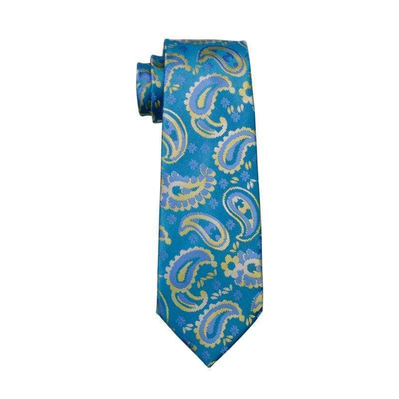 Blue & Yellow Paisley Matching Tie Set (3pc) - Modern Mister