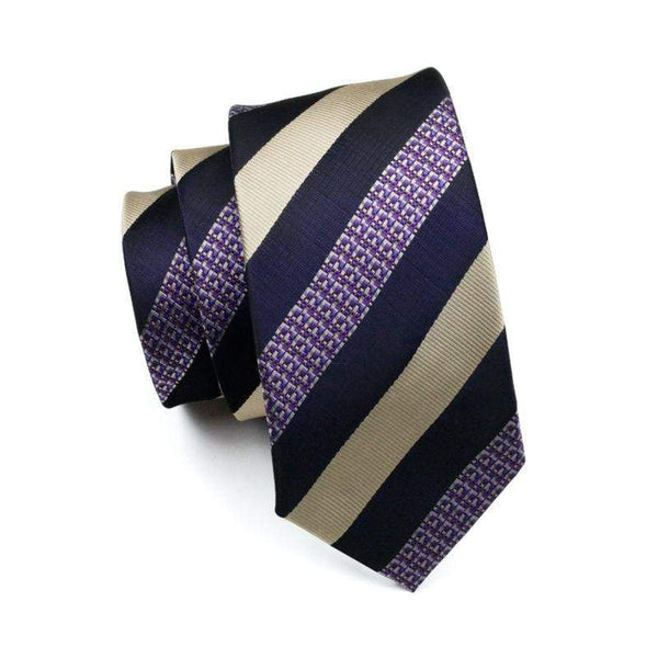 Dark Purple, Light Purple, Silver & Cream White Striped Tie Complete S ...