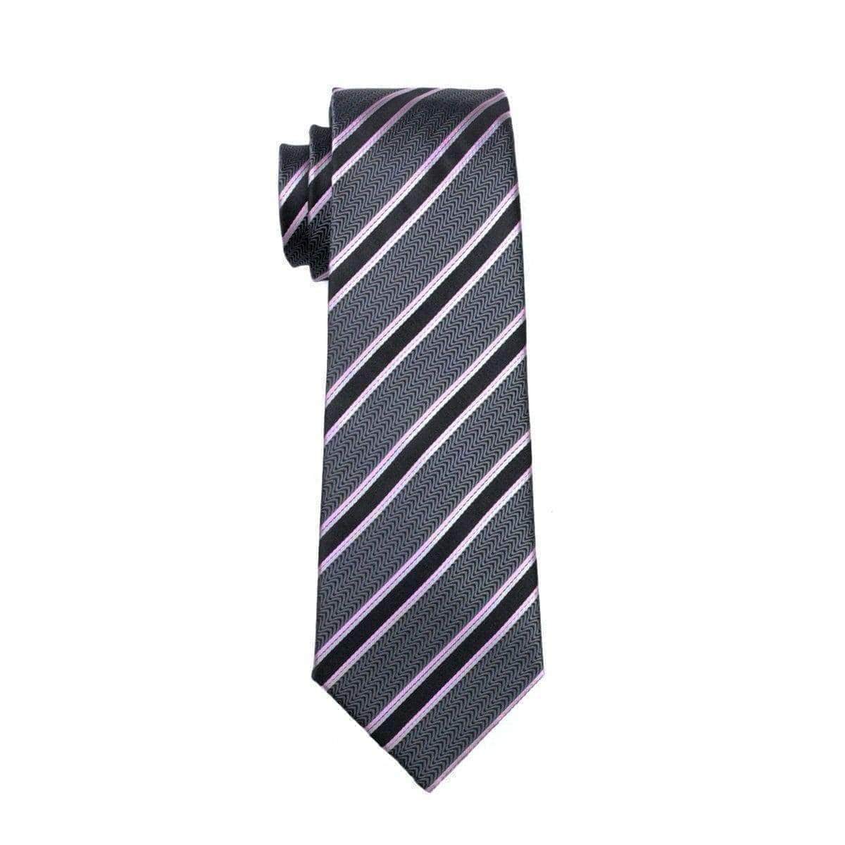 Gray, Black & Pink Stripes Matching Tie Set (3pc) - Modern Mister
