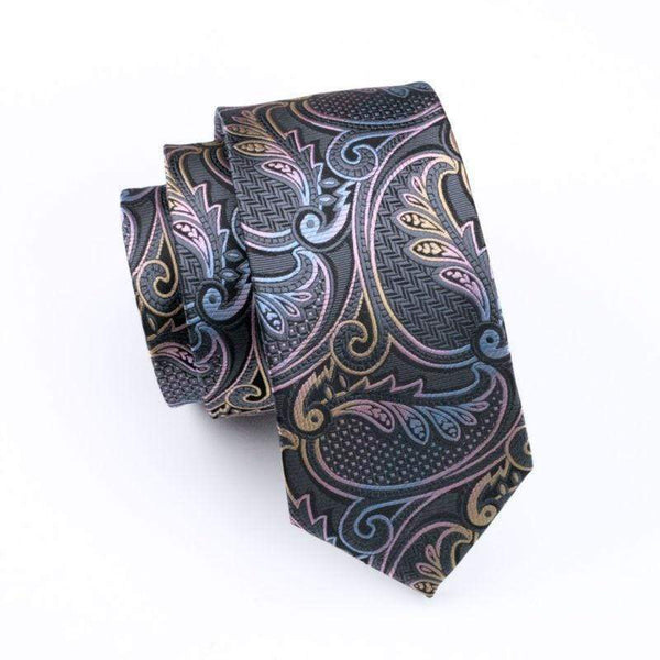 Gray with Light Blue, Pink & Yellow Paisley Matching Tie Set (3pc ...