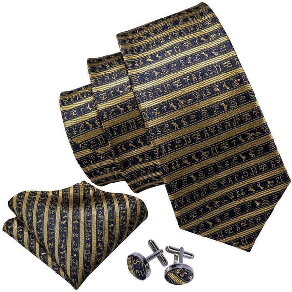 Black & Gold Stripes & Hieroglyphics Matching Tie - Modern Mister