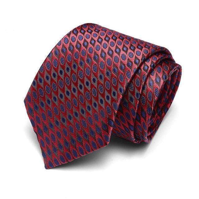 Red, Navy Blue & Gray Geometric Stripes Skinny Tie - Modern Mister