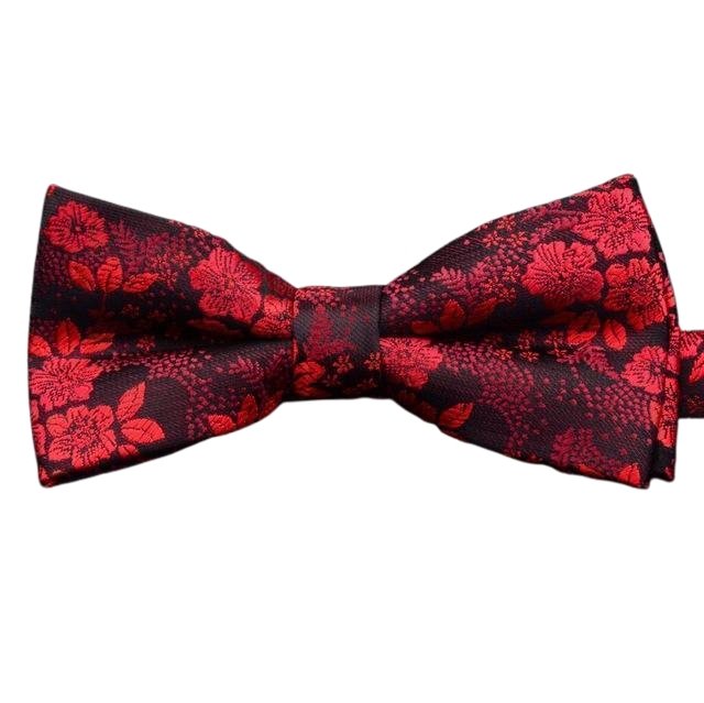 Ruby Red & Black Floral Bow Tie - Modern Mister