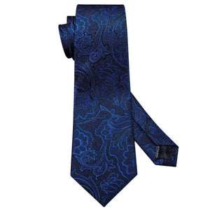 Sapphire Blue & Black Paisley Matching Tie Set (3pc) - Modern Mister
