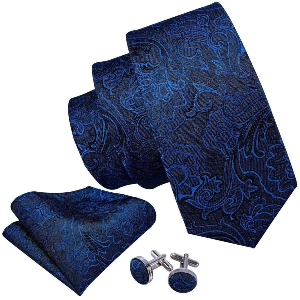 Sapphire Blue & Black Paisley Matching Tie Set (3pc) - Modern Mister