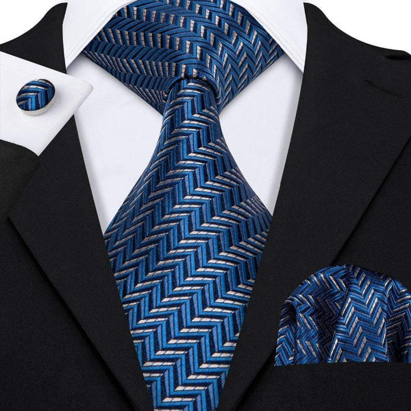 Sapphire Blue & Silver Chevron Matching Tie Set (3pc) - Modern Mister