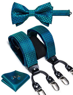 Blue Paisley Bow Tie and Suspenders Set