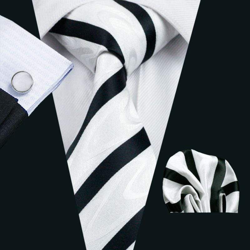 White with Black Stripes Matching Tie Set (3pc) - Modern Mister