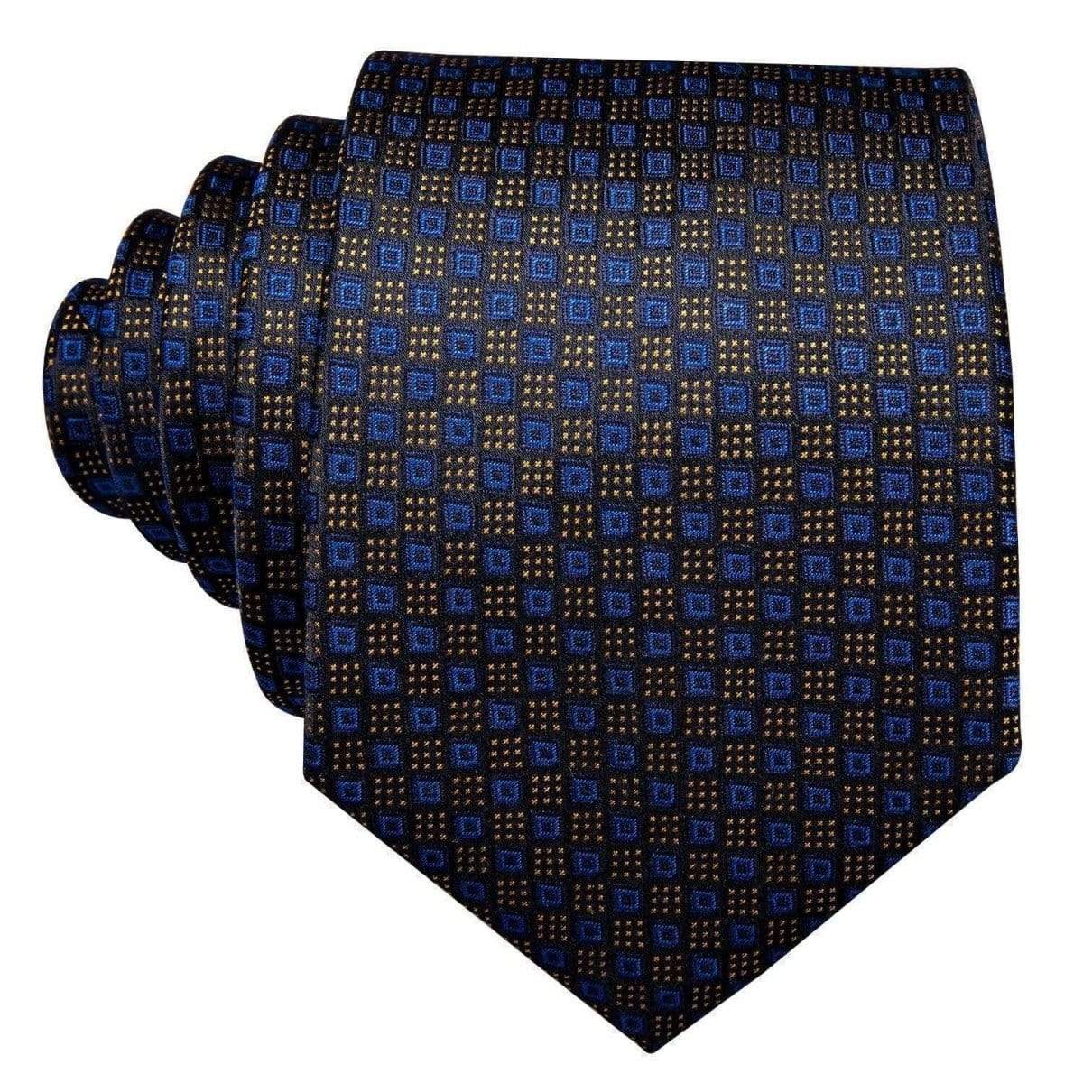 Yellow & Blue Checkered Geometric Matching Tie Set (3pc) - Modern Mister