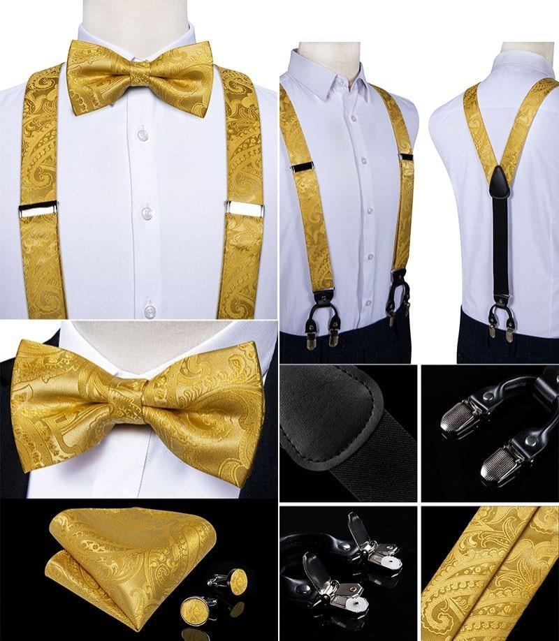 Yellow Gold Paisley Matching Bowtie & Suspenders Set (4pc) - Modern Mister