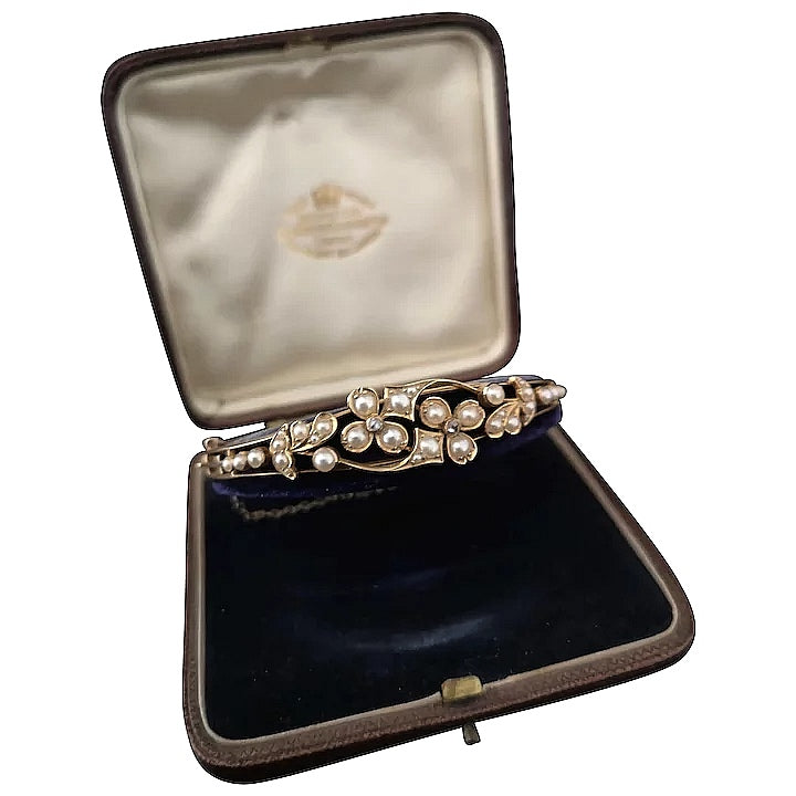 Victorian 18ct gold bangle, Diamond and pearl – StolenAttic