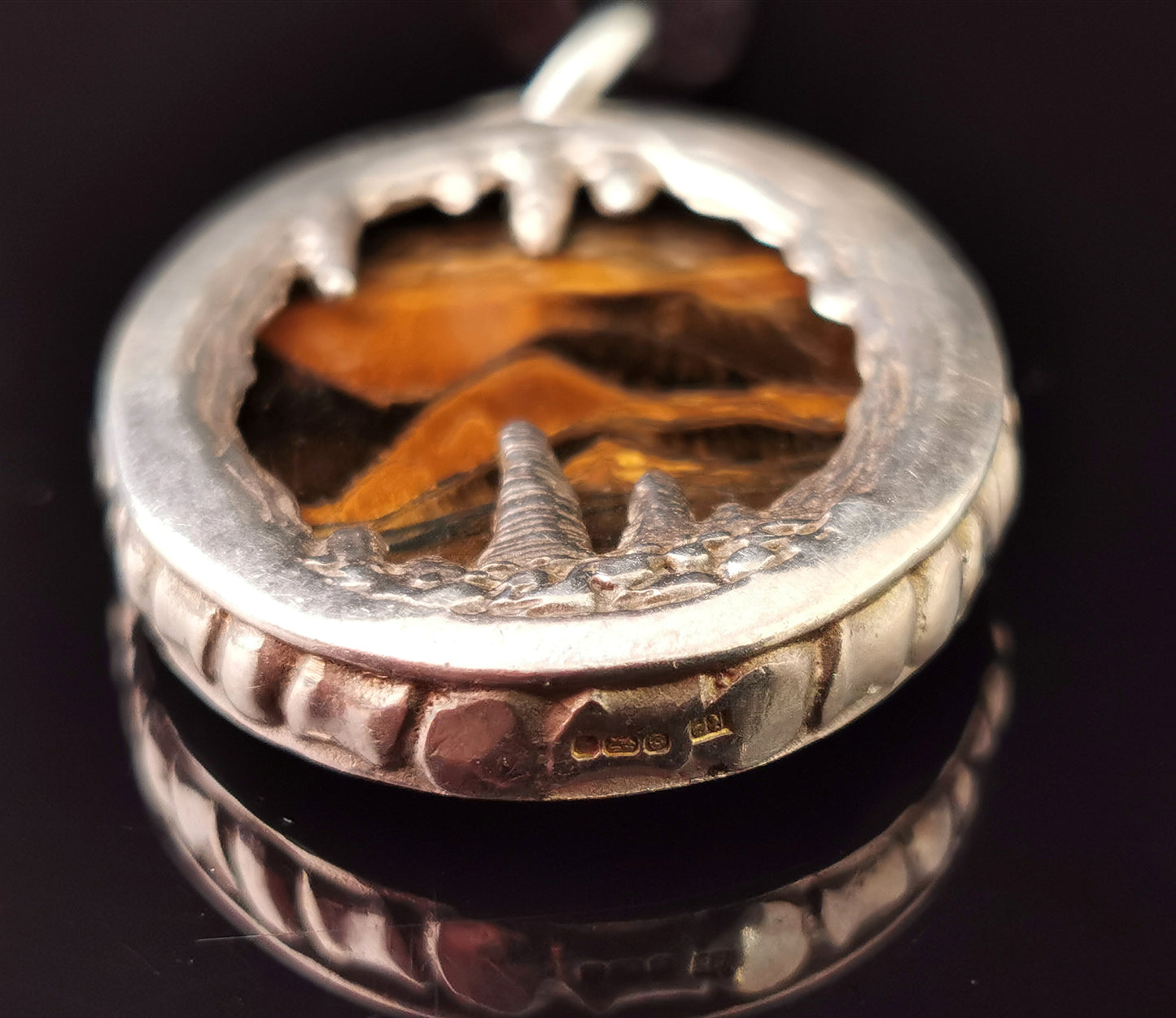 Vintage silver cavern pendant, Tigers eye