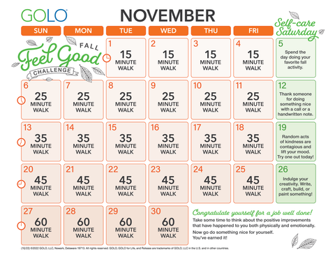Fall feel good challenge calendar