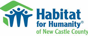 Habitat for Humanity of New Castle County logo with three cartoon figures under the roof of a house