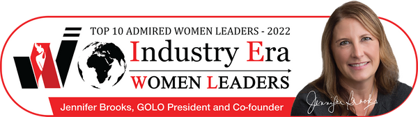 Long view photo of Jen Brooks, GOLO President and Co-founder, with Industry Era Women Leaders logo