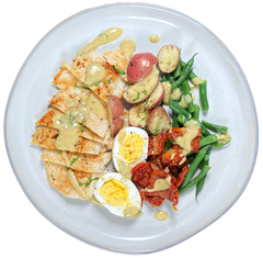 Complete GOLO meal of nicoise salad with chicken