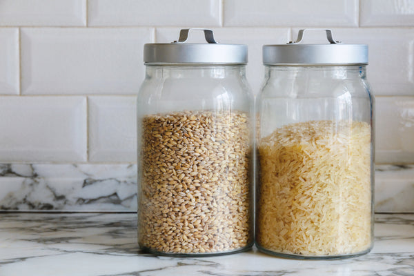 Photo of containers with whole grains.